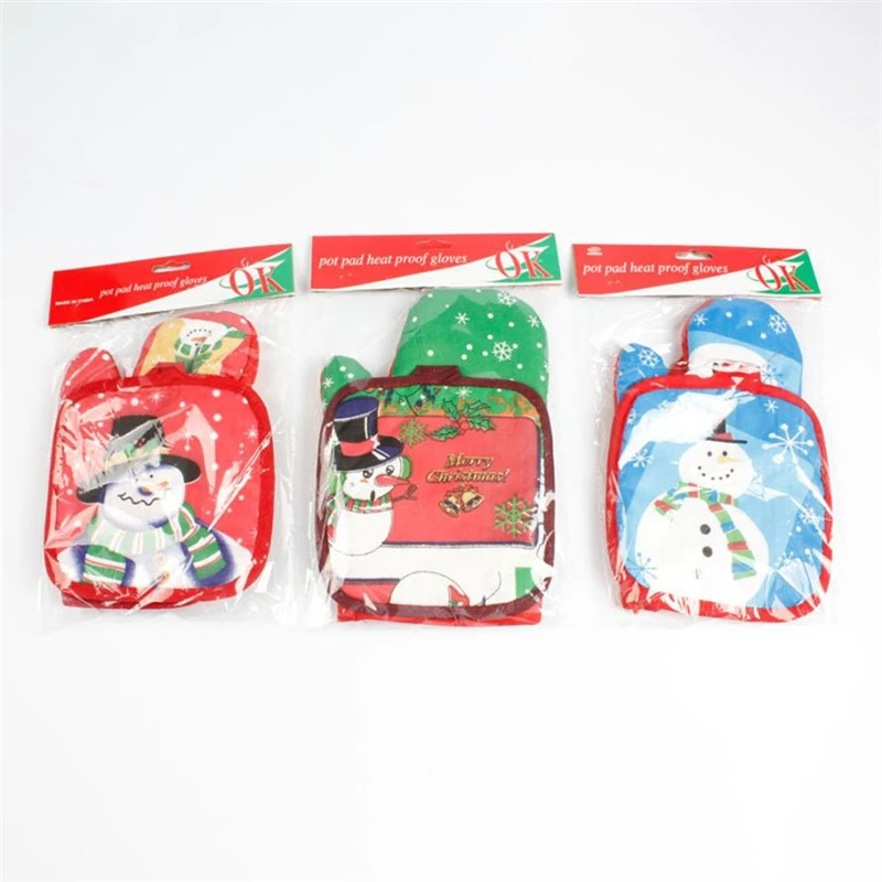 1 Set Christmas Baking Anti-Hot Gloves Oven And Microwave Insulation Mat Cloth Waterproof Wear-resistant Creative C0419#30      09