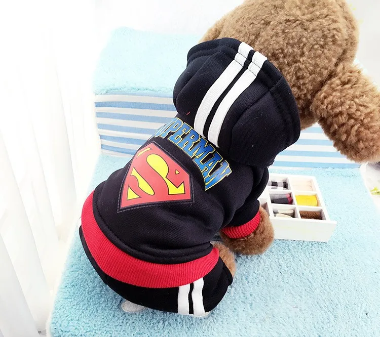 4 ноги одежда для собак, комбинезон для собаки, худи для щенков, собак Супермен/летучая мышь зимняя одежда костюмы со свитером размер XS-XXL 9 цветов - Цвет: Black