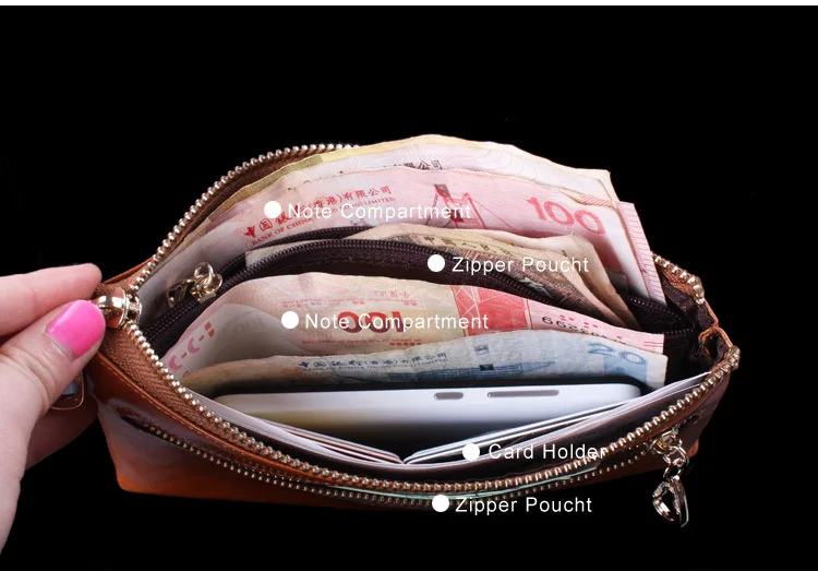 Модный женский кошелек из натуральной кожи, длинный женский клатч на молнии, сумочка для мобильного телефона, большая сумка для денег с цепочкой на плечо