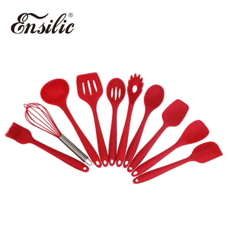 10 Pcs Red Silicone Kitchen Utensils Set Non Stick Durable Safe