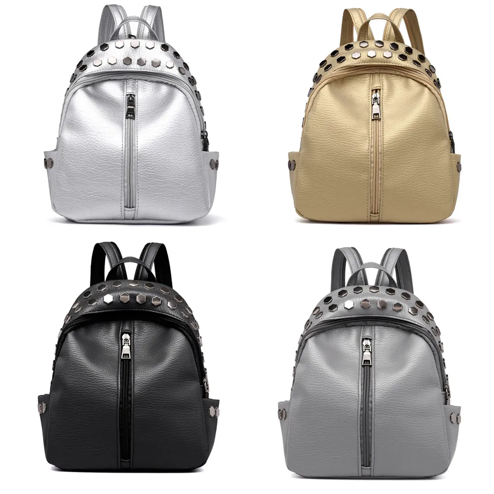 

Vintage Women's Rivets Leather Backpack Satchel Travel School Rucksack Bag New Multifuction High Quality Youth Teenage bag