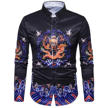 

3D Dragon Print Shirt Men 2017 Casual Cotton Mens Dress Shirts Long Sleeve Slim Fit Men Shirt Camisa Social Masculina Male Shirt