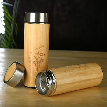 

360ML Creative design Natural Bamboo stainless steel tea Infuer thermos water bottle Wood insulation mug with tea infuser