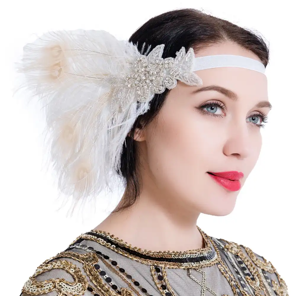 Women Vintage Great Gatsby Headband 1920s Feather Hair