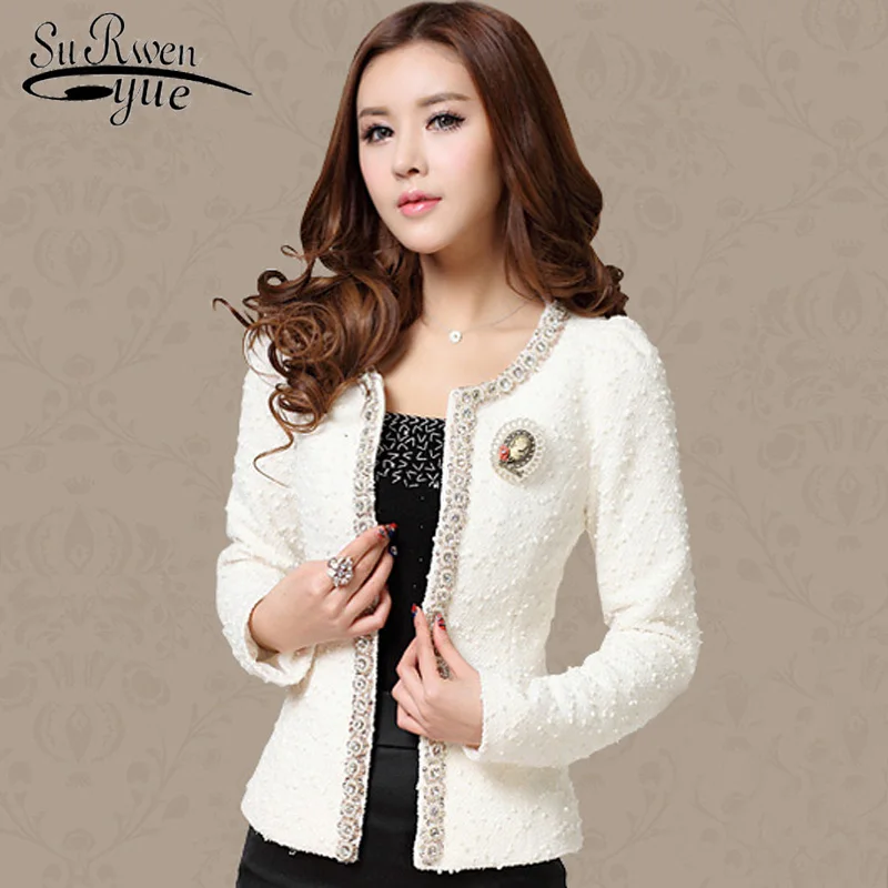 

abrigos mujer invierno2019 long sleeve cardigan women fashion elegant Beading Diamond women jacket plus size coat women 661B 100