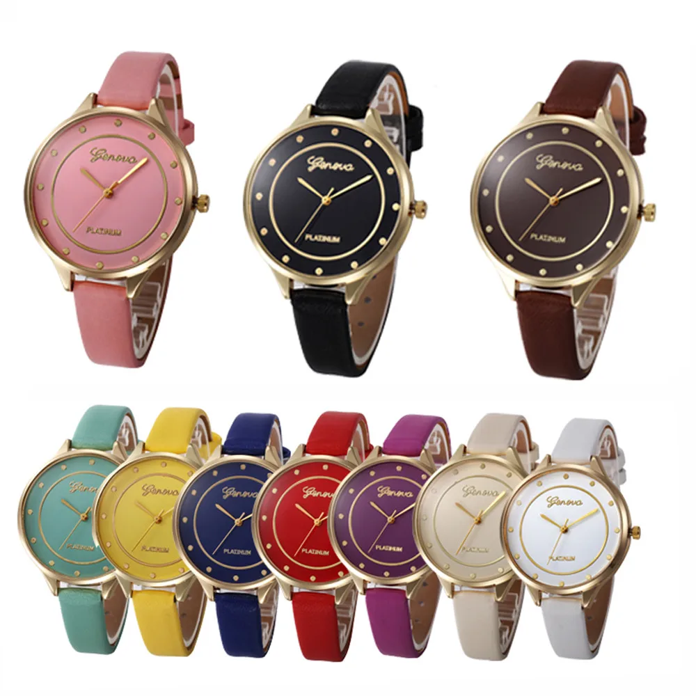 

Women Casual Checkers Faux Leather Quartz Analog Wrist Watch relgio masculino Multi-color offer beautiful ladies watches