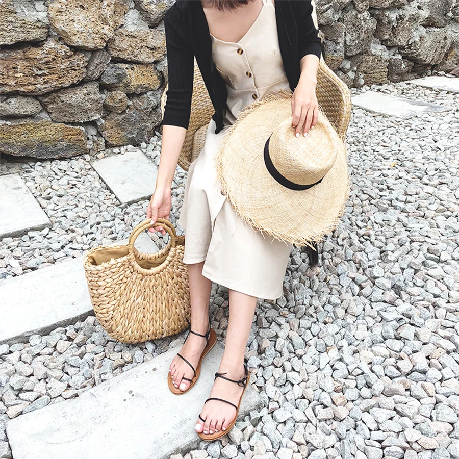 

Half-moon Straw Bags For Women Handmade Knitting Bohemian Bucket None Pocket Vintage Women Tote Lady Summer Beach Bags 2018 New