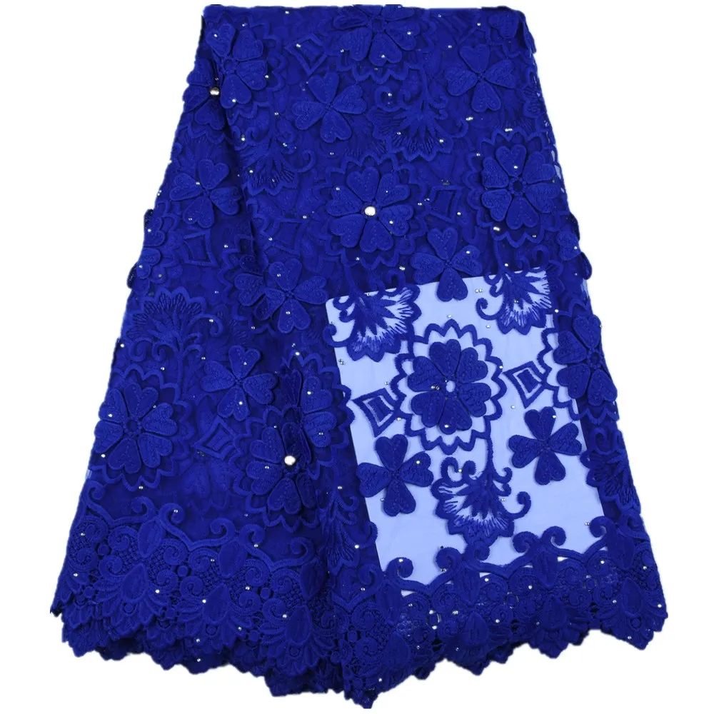 Royal Blue African Lace Fabric 2019 High Quality Embroidery 3D Stoned Nigerian Fabrics French Mesh S1642 | Дом и сад