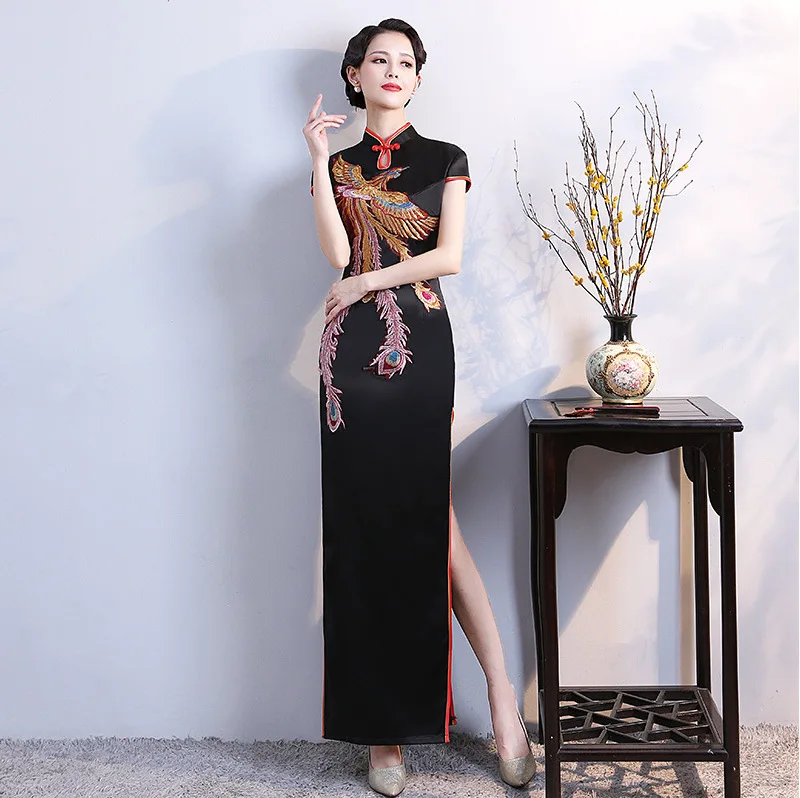 Зеленый Cheongsam для женщин традиционное платье пикантные Свадебные Qipao вышивка китайский Восточный платья для Vestidos Formales Длинные Qi Pao