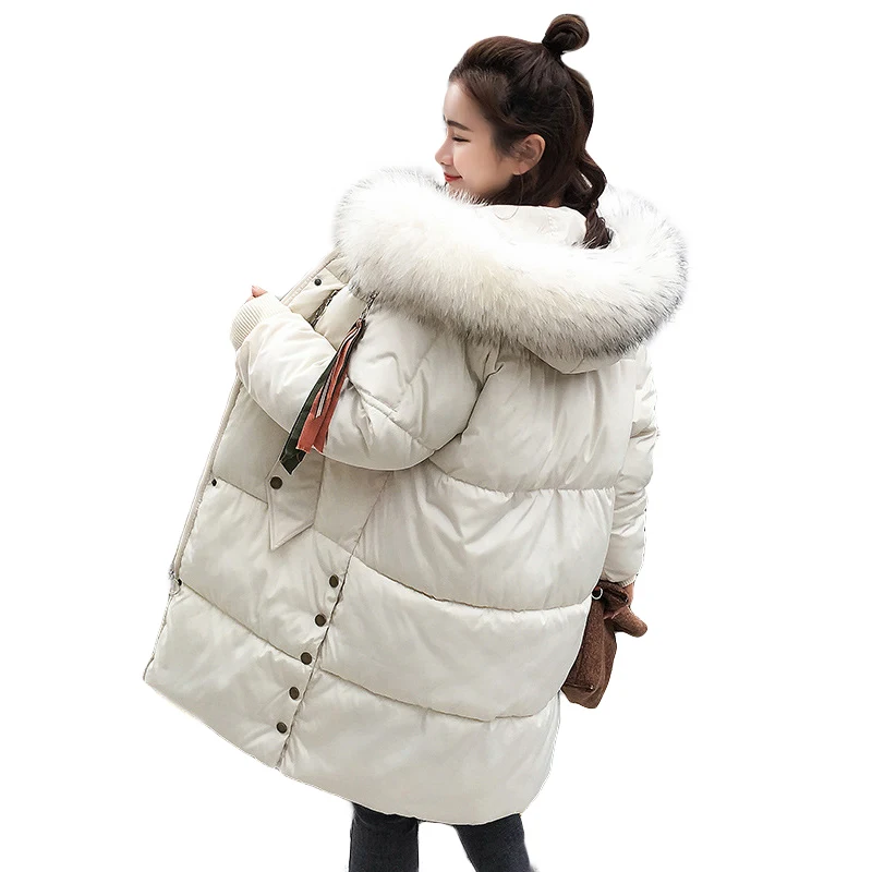

New Fashion Plus Size Loose Solid Big Fur Collar Women Winter Coat Thick Down Parka Long Winter Down Cotton Jacket Outwear 2019