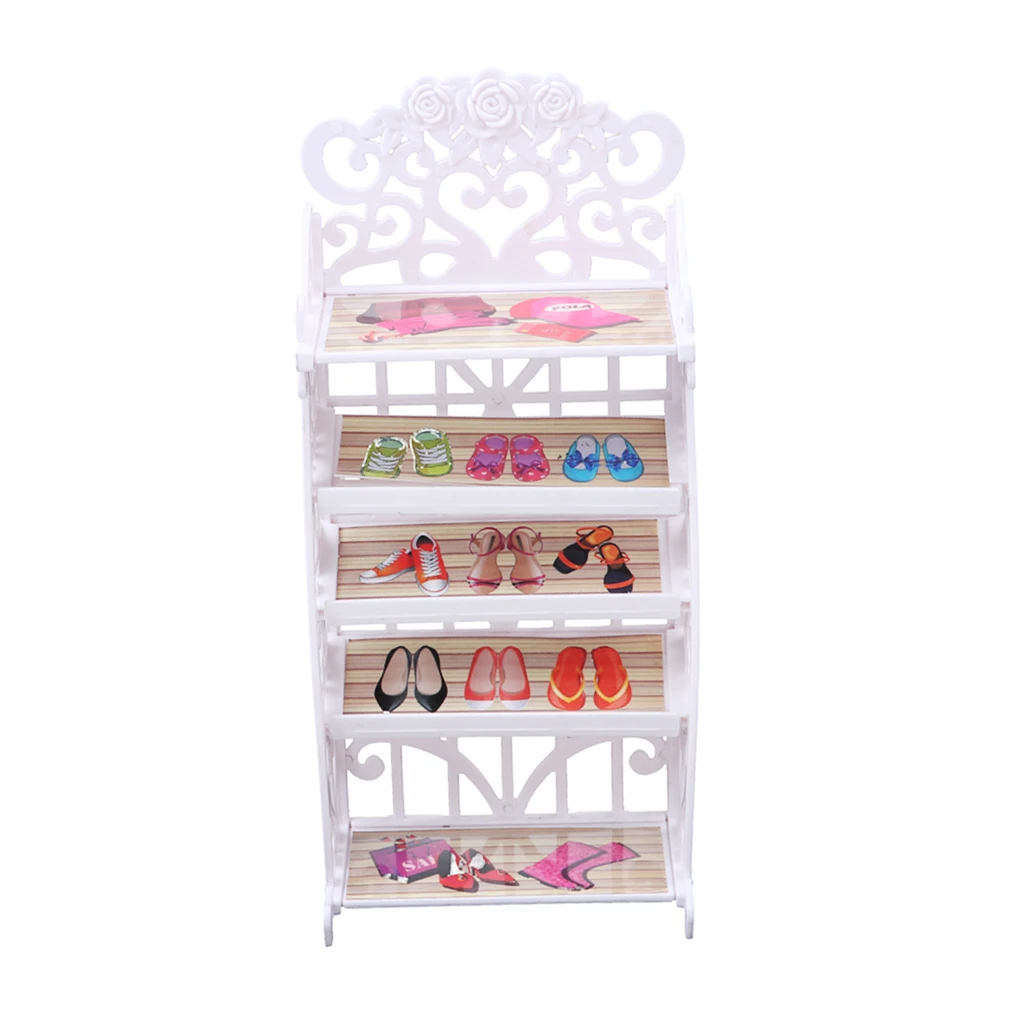 

Stylish Fashion Doll Pattern Openwork Shoes Rack Shoes Shelf Dollhouse Living Room Decoration Accessory Furniture Playset Toys