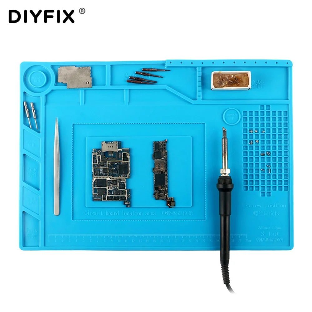 

DIYFIX Heat Insulation Silicone Pad 389 x 269mm Desk Mat Maintenance Pat for BGA Soldering Repair Station with Magnetic Section