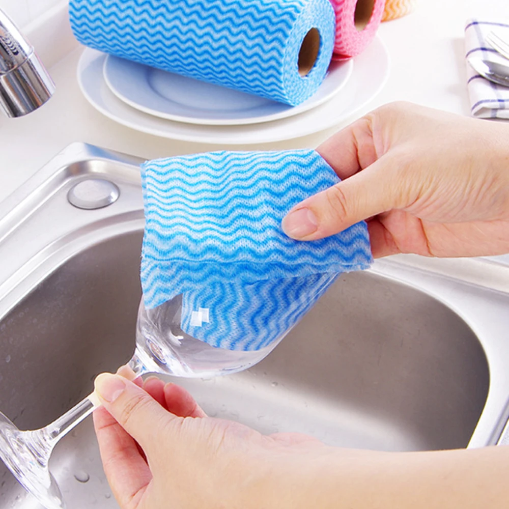

1 Roll Non-Woven Kitchen Towels Micro Fabric Disposable Striped Practical Rags Wiping Souring Pads Washing Cleaning Cloth Towels