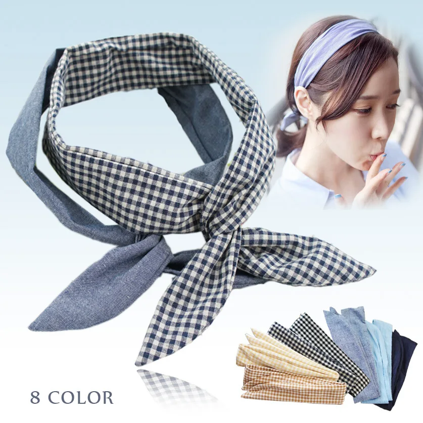 Fashion Cowboy cloth Headband Rabbit Ear Headwear Hairband Metal Wire Scarf Pure cotton Headwrap Hair Accessories