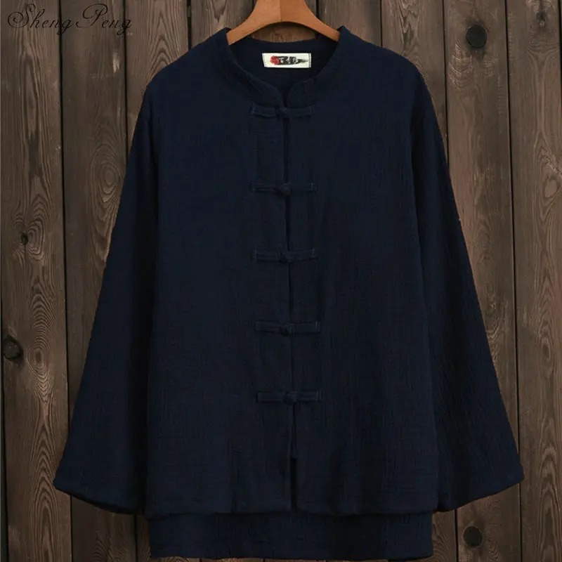 Традиционная китайская блузка, рубашка, топы для женщин, воротник-стойка, Восточная льняная рубашка, блузка, Женский Элегантный Топ cheongsam Q792 - Цвет: 3