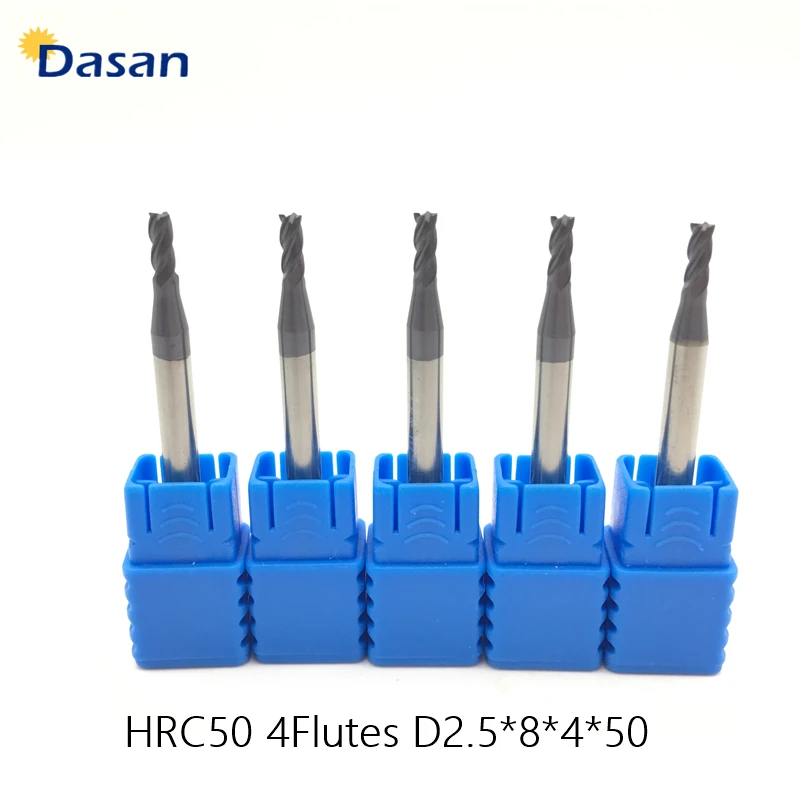 5pcs 2.5mm Lathe Endmill HRC50 4F D2.5*50L Solid Carbide Square End Mills Sprial Straight Shank CNC Face Milling Cutter |