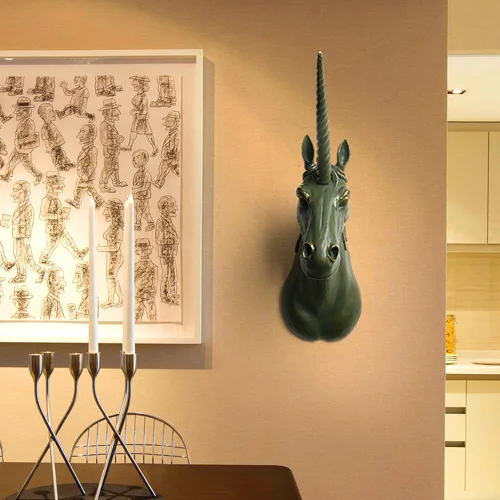 60 см, Голова Единорога, Настенная декоративная скульптура в виде животного, статуя оленя, настенная вешалка, изделия из смолы, украшение для дома R1111