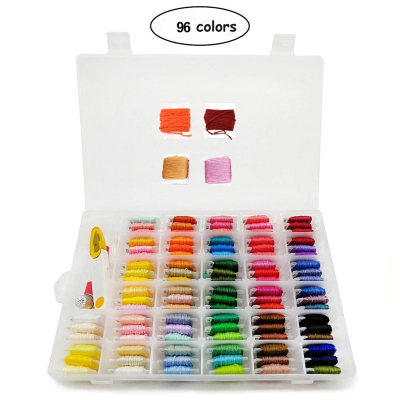 

96pcs Embroidery Floss Cross Stitch Thread Kit with Threader Bobbins Sewing Needles Storage Box Embroidery Starter Kit