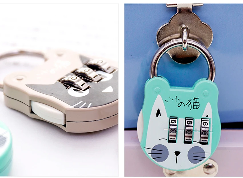 1pc Cute Cat Luggage Padlock Suitcase Backpack Password Lock Cartoon Mini Keyed Padlock Journal Notebook Handbag Code Locks