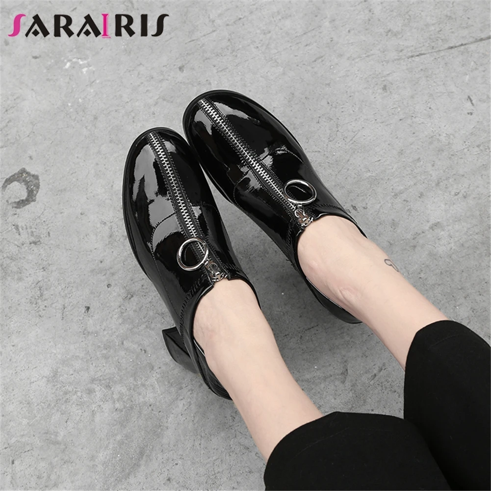 

SARAIRIS Hot Sale Cow Leather Summer Shoes Woman Pumps Female Chunky High Heels Zipper Black White Pumps Woman Shoes