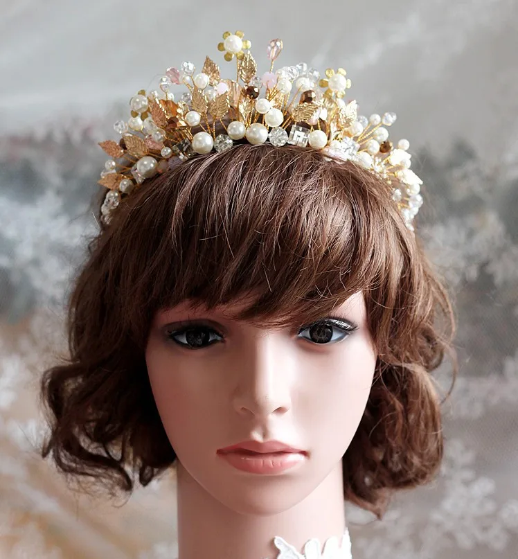 Dower me Baroque Gold Leaf Flower Wedding Tiaras Vintage Bridal