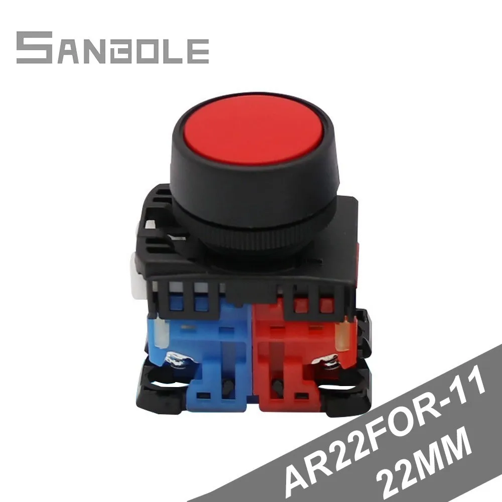 

Reset Push Button Switch AR22FOR-11 Flat Knob Silver contact Open Hole 22mm Self-reset Momentary Red/Green Button