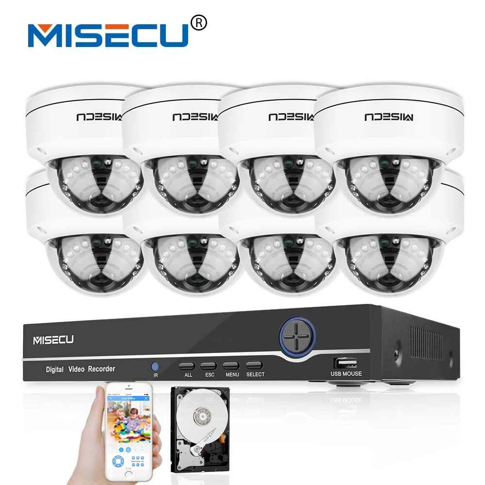 MISECU 8CH 1080 P 48 В PoE P2P HDMI 8 шт. 2.0MP ИК Vandalproof Металл IP Камера Открытый Onvif