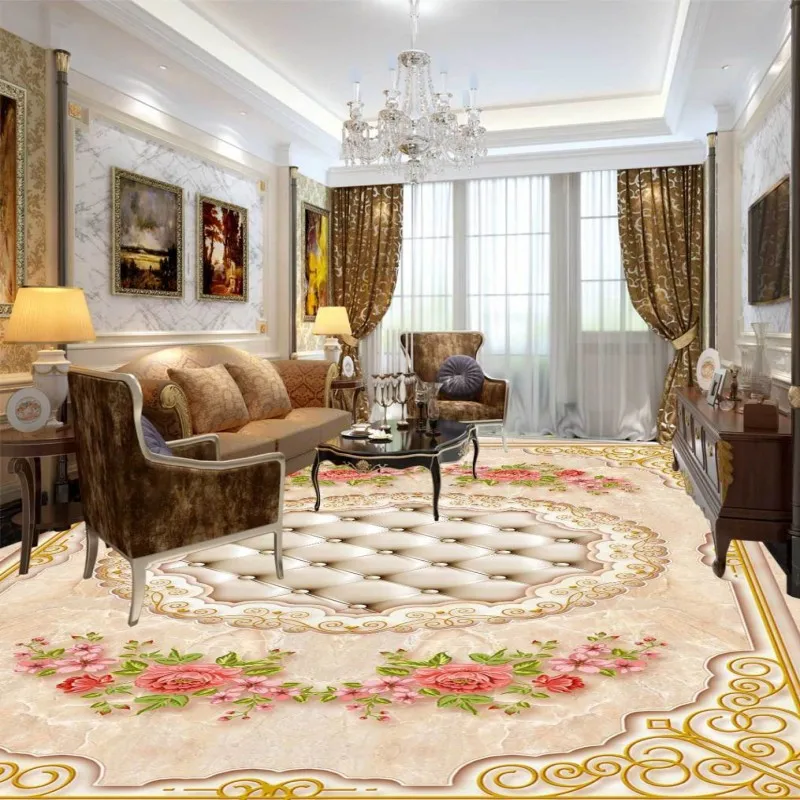 Free shipping Classical parquet floor painting lobby bedroom flooring 3d custom thickened waterproof wallpaper chinese mural