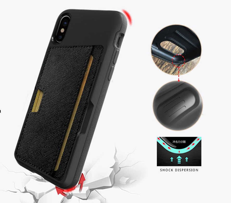 

1pcs Luxury Leather Card Holder Wallet Phone Case For iphone X X 8 7 6 6s Plus Back Cover Slim Leather Shell For Apple
