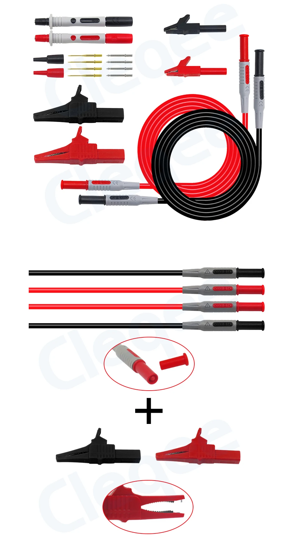 Cleqee P1600A набор тестовых проводов автомобильные Тестовые провода для мультиметра Универсальный мультиметр тестовый зонд крокодил