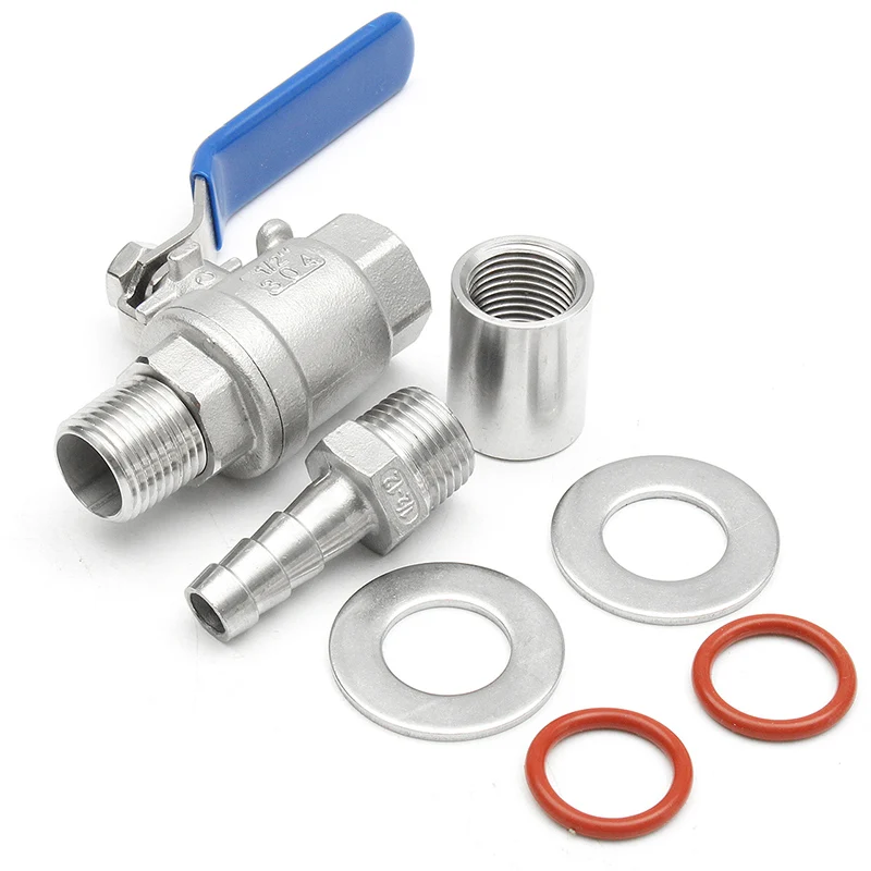 

1 Set 1/2 inch Ball Valve Barb Pipe High Quality Stainless Steel Weldless Compact Kettle Ball Valve Home Brew Kit