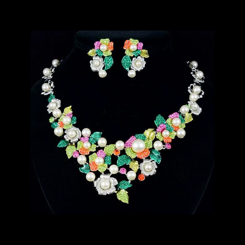 

Crystals Rhinestone Multicolor Flower Wedding Bridal Necklace Earring Jewelry Set 5196 Clearance Sale