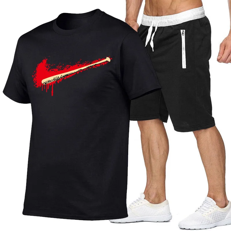 

New Brand t shirt Men Sets Fashion Summer cotton short sleeve Sporting Suit T-shirt +shorts Mens 2 Pieces Sets casual clothing