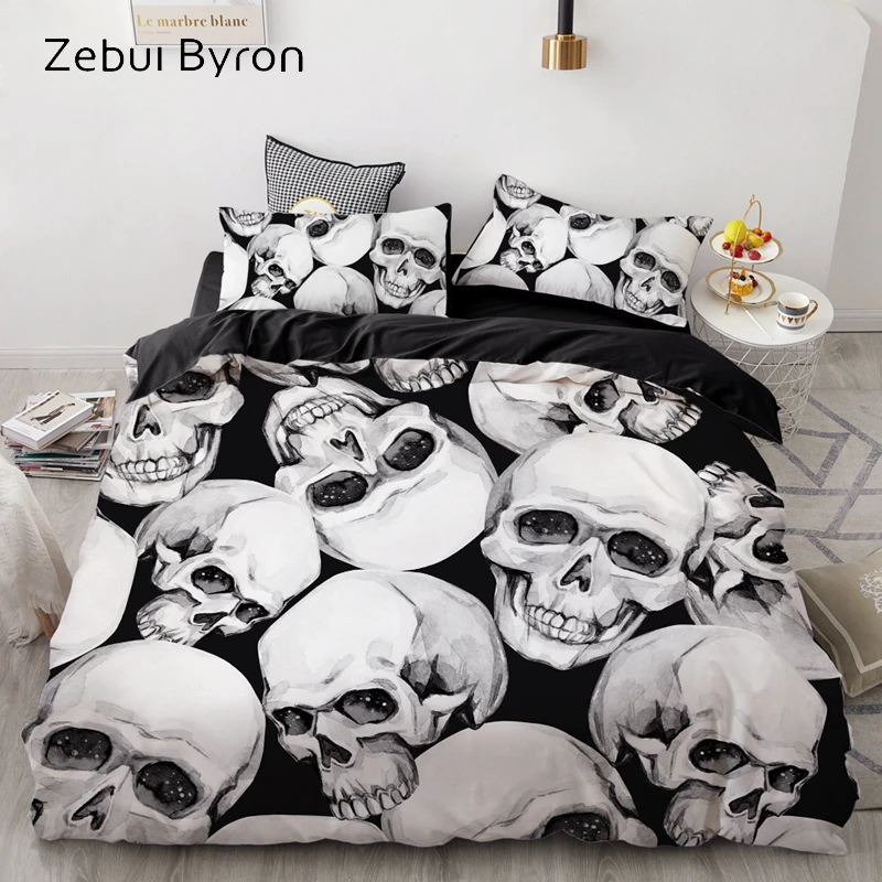 

luxury Bedding Sets 3D Custom,Duvet Cover Set Queen/King,Quilt/Blanket Cover Set,3 PCS Bed se,Black and white Skull bed linen
