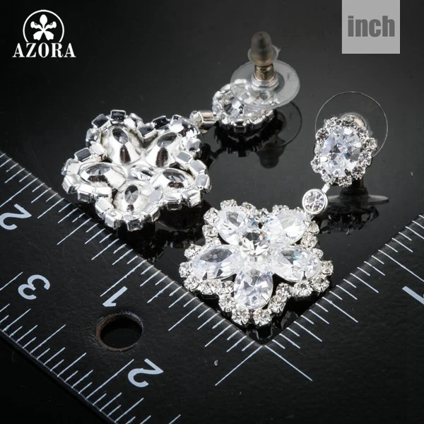 AZORA Elegant 5 Petals Flower Clear AAA Cubic Zirconia Drop Earrings for Women TE0126