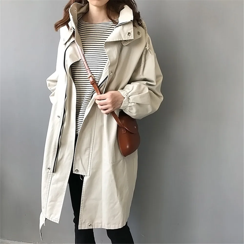 Зимнее ветрозащитное пальто с капюшоном, Осенний Тренч, женское повседневное пальто с длинным рукавом и капюшоном, длинное женское пальто Casaco Feminino, пальто