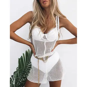 

Misswim Sexy transparent mesh bodysuit women Casual playsuit female Loose backless overalls High waist jumpsuit female 2020