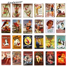 Dl-полный сервис Hot Rod Route 66 металлическая вывеска pin up девушки с улыбкой старинный гаражный настенный художественный плакат