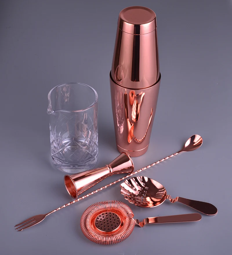 

Copper Version 6 Piece Bar Set Boston Cocktail Shaker Bartending Set Including Mixing Glass