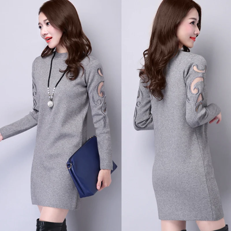 

2018 New Arrival Women Autumn Winter Sweater Dress Knitting Gauze Sheath Plus Size M-3XL Casual Warm Women's Dresses Vestidos