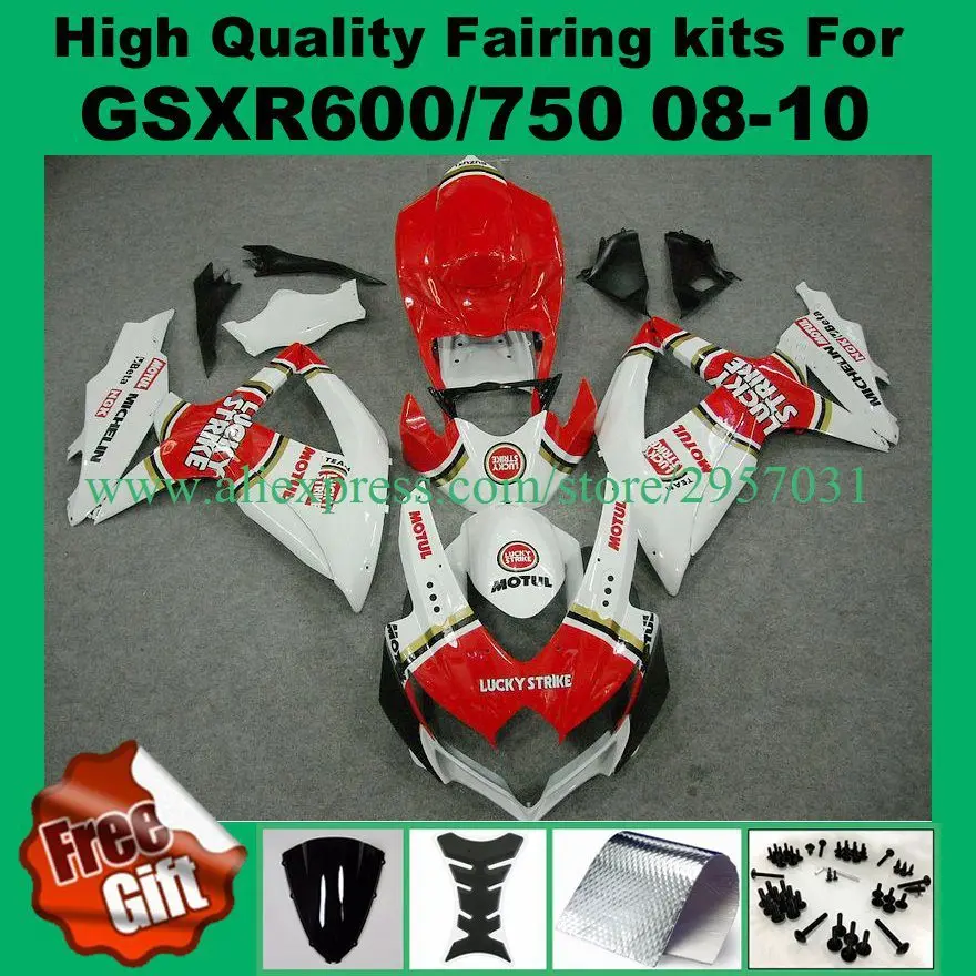 Инъекции Обтекатели для K8 K9 GSXR600 08 09 10 GSXR750 2008 2009 2010 Suzuki GSX-R600 GSX-R750 белый красный