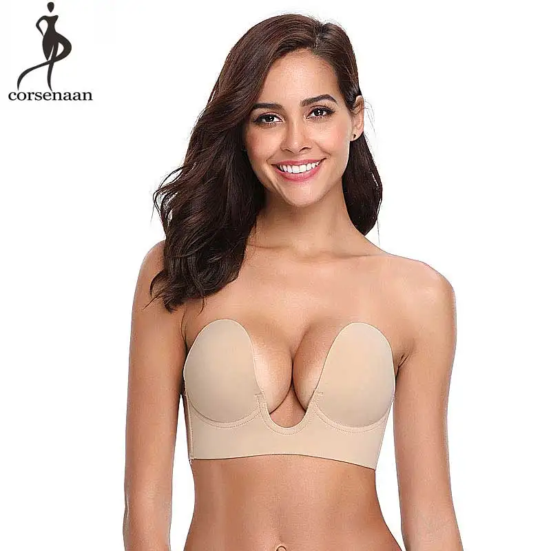 

Deep V Invisible Bra Women Intimate Super Push Up Sexy Wedding Party Self Adhesive Sticky Bras Silicone Strapless Sexy Bralette