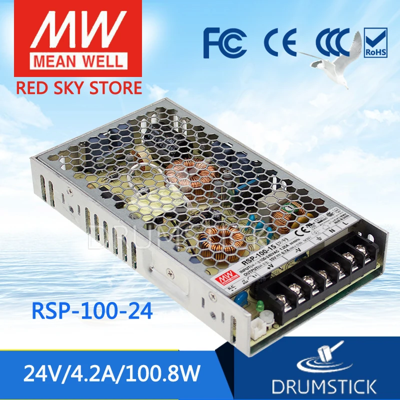 

[Free shipping] MEAN WELL RSP-100-24 2Pcs 24V 4.2A meanwell RSP-100 24V 100.8W Single Output with PFC Function Power Supply
