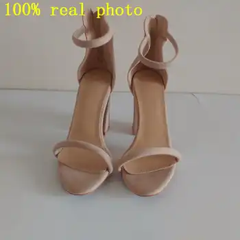 REAVECAT peep toe Block square high heels Sandals Faux suede Zipper Ankle strap cover heel Dress Black Orange tacones mujer