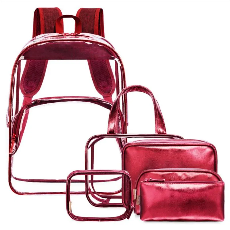 

6 pcs/set 2019 Transparent PVC Backpack with makeup bags set Women School Bag for Teenage Girl Mochila Feminina Bags for Women