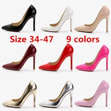 Plus größe 42 43 44 45 46 47 frauen büro dame karriere lackleder spitz rot apricot sohle dünne hohe absätze pumpt 48