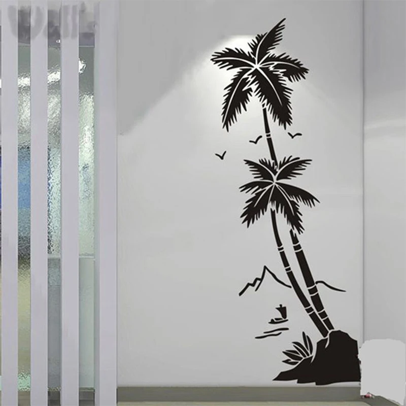 Strand Kokospalmen Wasserdichte Vinyl Aufkleber Aufkleber Halle Bad Glas Moderne Kunst Wandbild Dekorative Aufkleber Decorative Stickers Decal Stickervinyl Decals Stickers Aliexpress