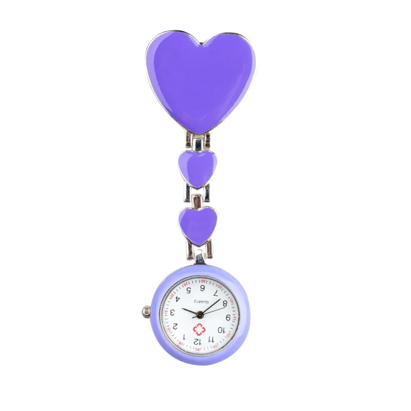 Shellhard Women Chic Heart Shape Cute Watch 7 Colors Pendant Clip-On Brooch Fob Pocket Analog Alloy Quartz Nurse Watches
