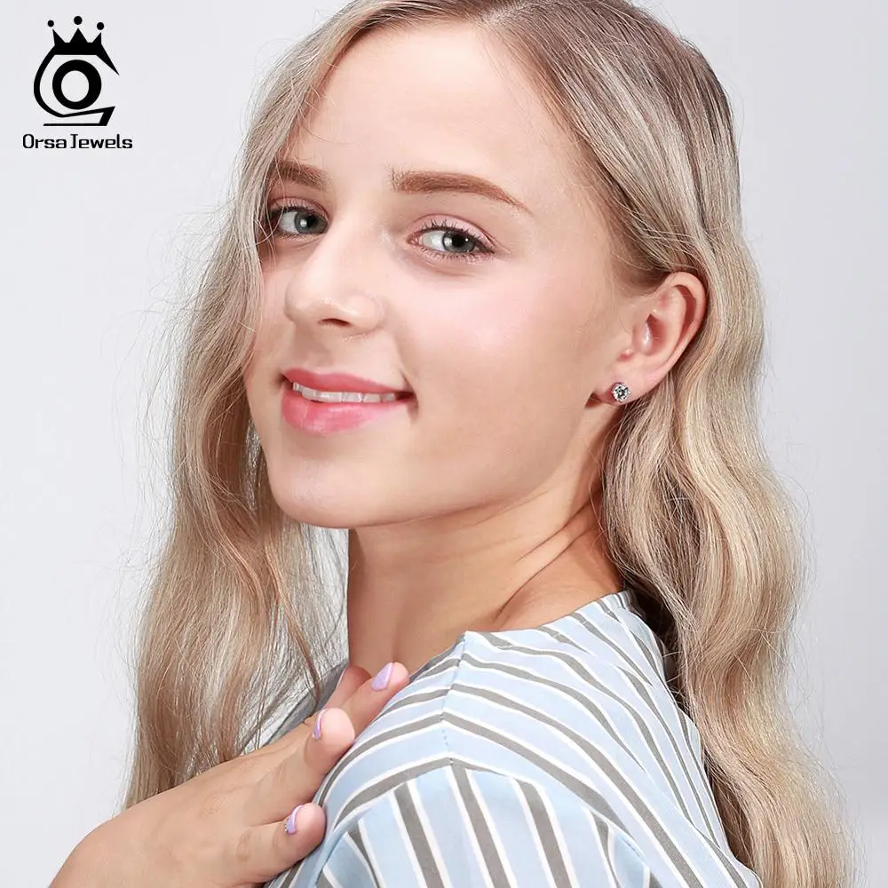 ORSA JEWELS 925 Sterling Silver Birthstone Earrings For Women AAA Cubic Zircon 14 Colors Stud Earring Fine Silver Jewelry OSE84 - Image 5