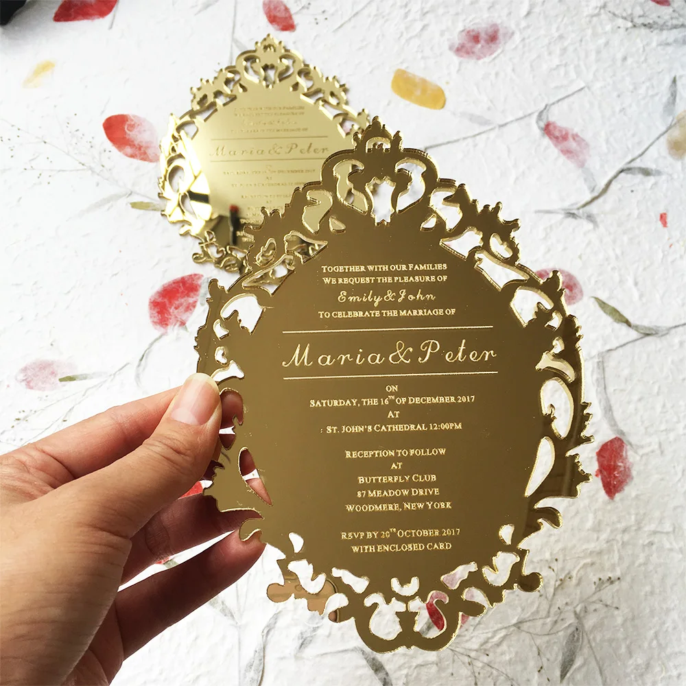  20 Pieces Per Lot 5x7inch Gold and Silver Mirror Acrylic Wedding Invitation Cards - 32968787011